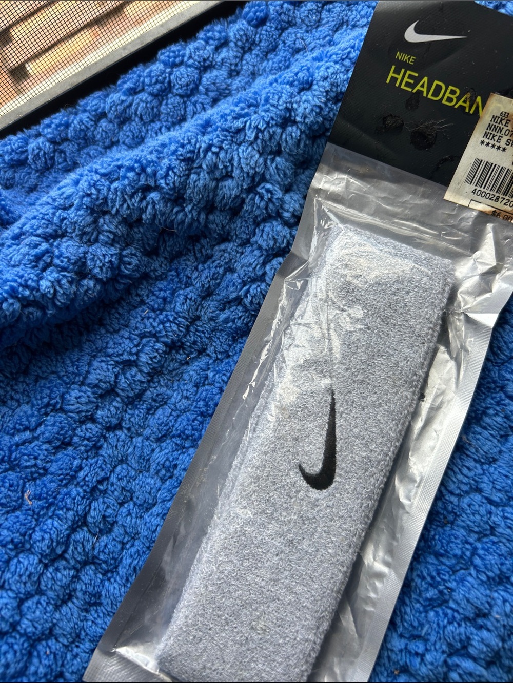 Nike Gray Terry Cloth Headband with Black Swoosh